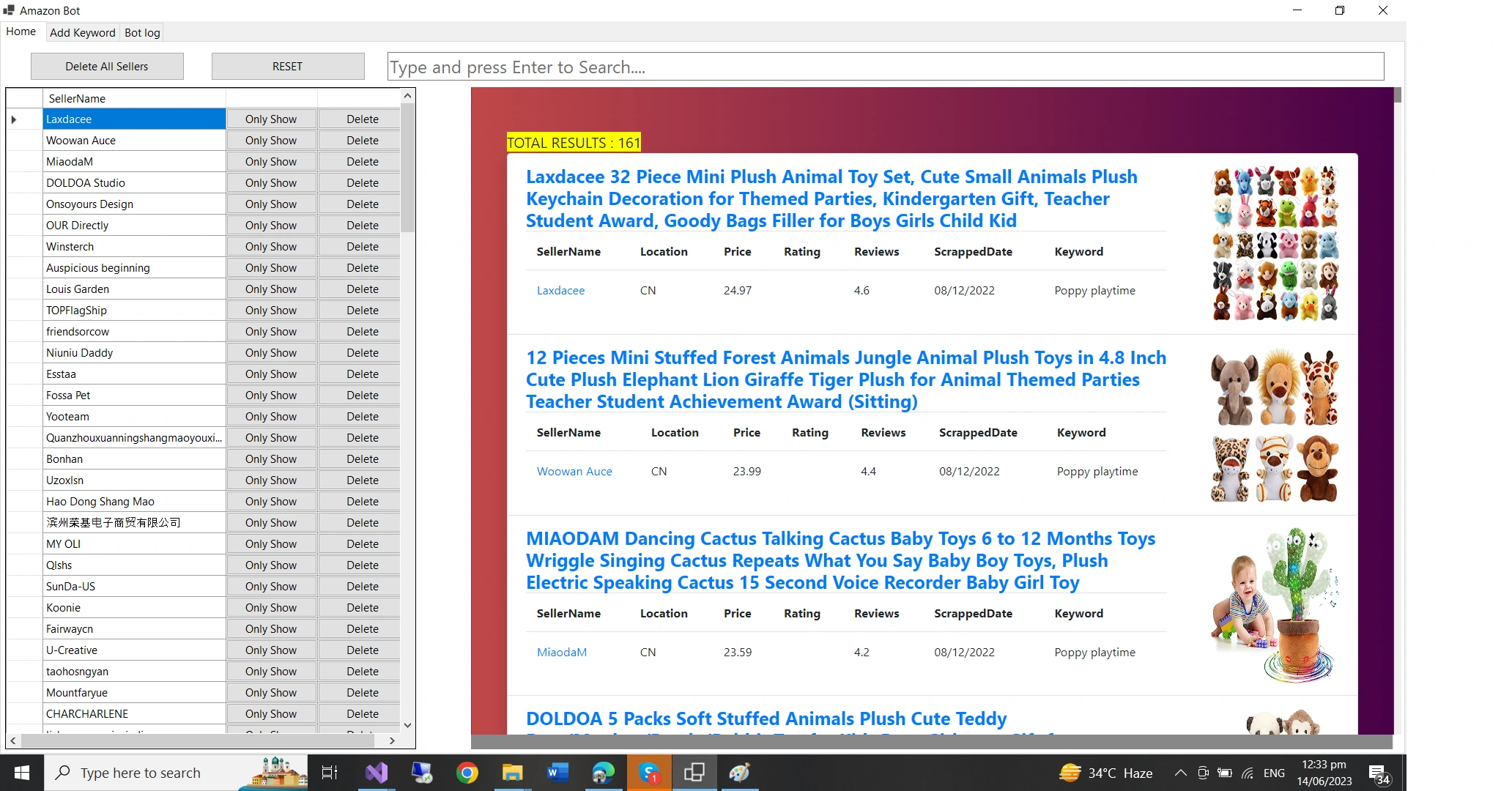 Amazon Bot — keyword scrape and seller data
